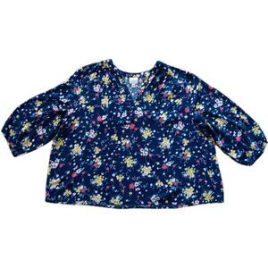 Floral Peasant Top Womens 2X Vneck Pullover 3/4 Sleeve St Johns Bay Boho Comfort